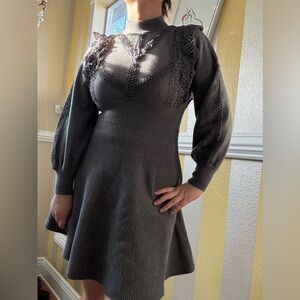Chic Long Sleeve Gray Dress